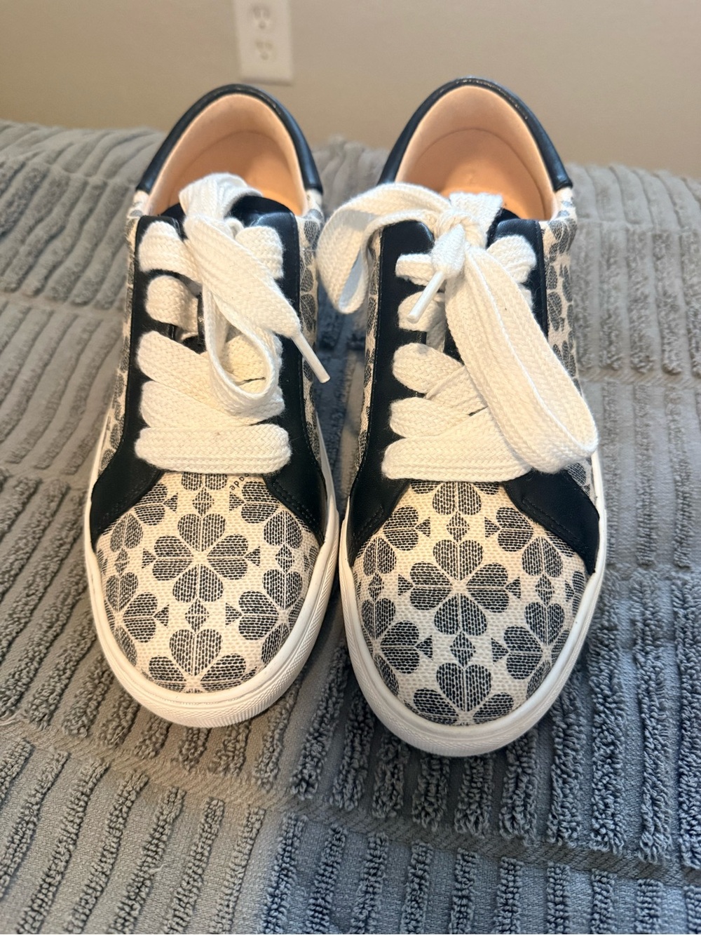 kate spade Black & White Floral Canvas Lace-Up Sneakers